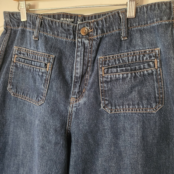 Old Navy High Rise Baggy Wide Leg Jeans Women’s 14 Petite Drapey Denim - Picture 2 of 4